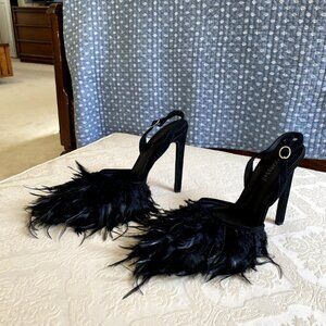 Jeffrey Campbell Shoes Black Real Rooster Chicken Feather Pumps Heels
